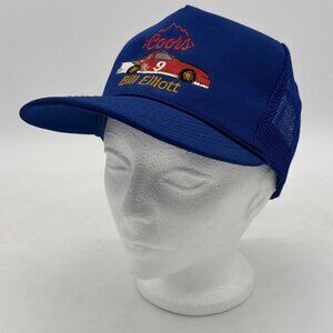 Vintage Bill Elliott NASCAR Coors Snapback Trucker Hat Cap Blue Adjustable Mesh